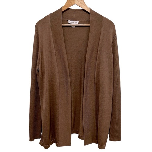 COLDWATER CREEK Silk Blend Long Line Open Cardigan In Mocha Size Large - Picture 1 of 7